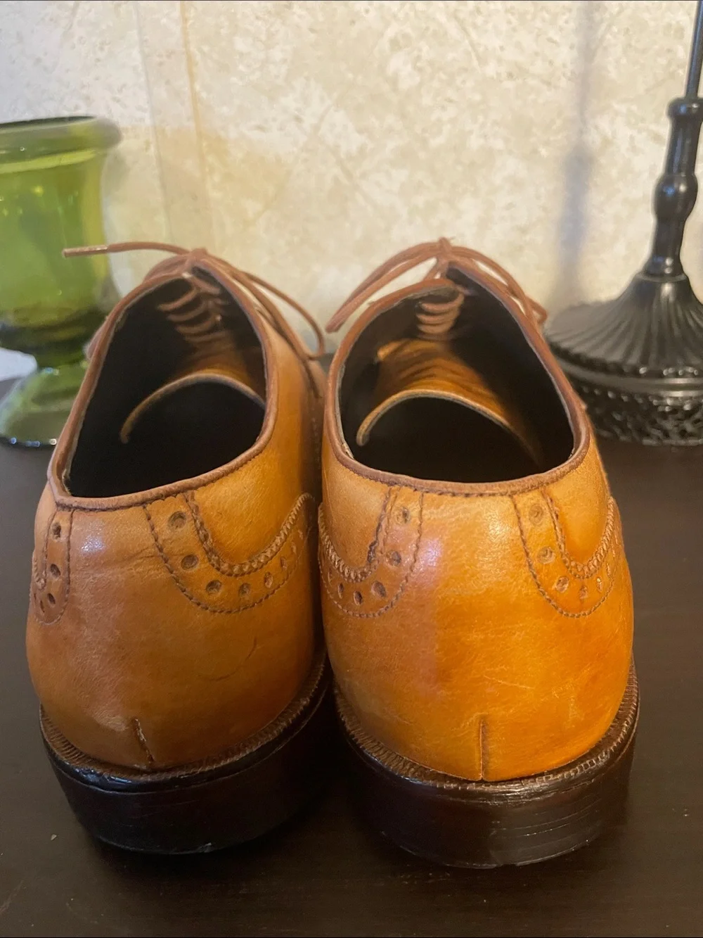 Cole Haan Men's Cognac Leather Derby Oxfords with Brogue Accents